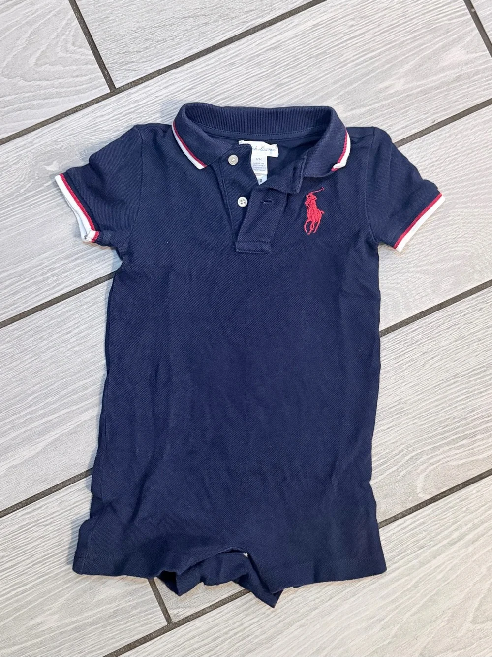 Ralph Lauren Navy Polo Baby Romper with Red Pony size 12 months